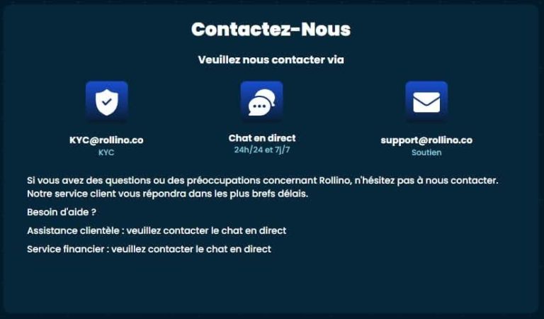 Rollino Casino support client